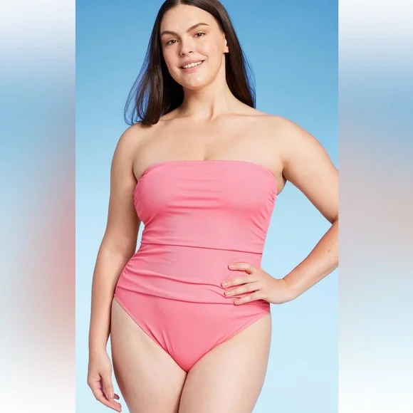 Target Swim Target Shirred Ribbed Bandeau Cheeky One Piece